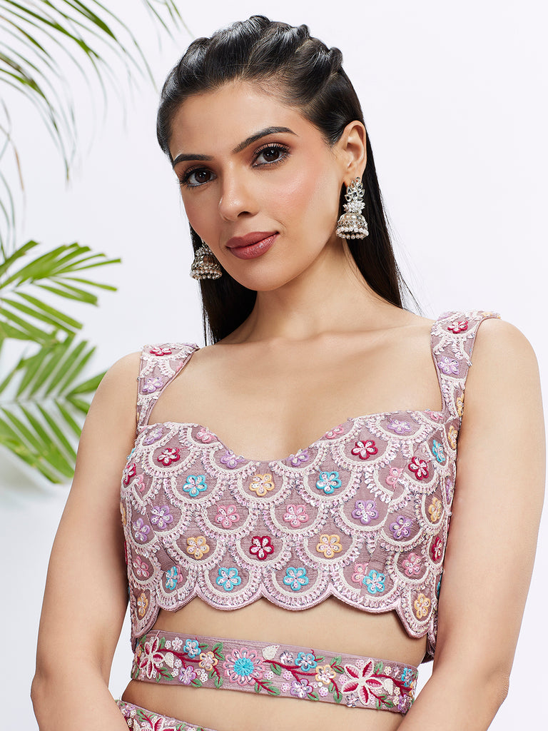 Be the Most Mesmerizing Mauve: Rose Gold Sequined Lehenga Choli Set