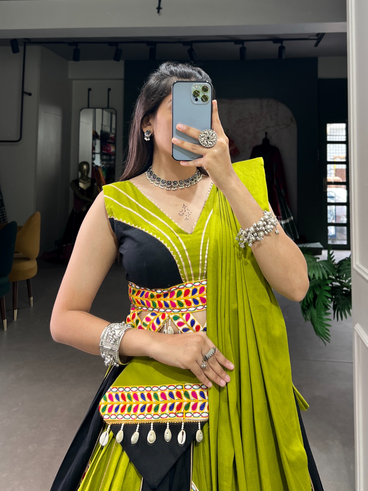 Embrace Tradition with a Twist: Our Parrot Green Cotton Lehenga for Navratri 2024